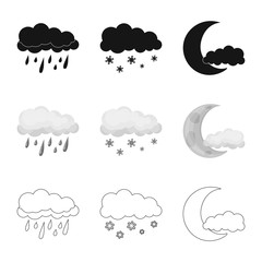 Isolated object of weather and climate sign. Collection of weather and cloud vector icon for stock.