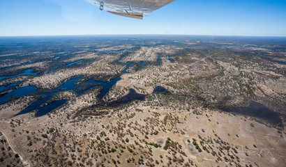 Flying over the Okavango Delta in Botswana, Africa