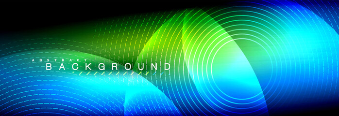 Vector blurred neon glowing circles with flowing and liquid light concept, energy magic fantastic abstract background