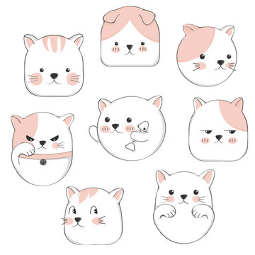 Cartoon cute cat character set