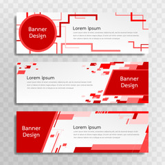 Vector red banner template design with 3 designs.