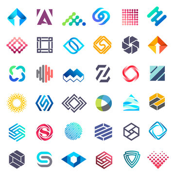 Big vector set of logo design. Unusual icons for business