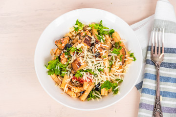 Traditional vegetarian Italian pasta with eggplants - pasta alla norma