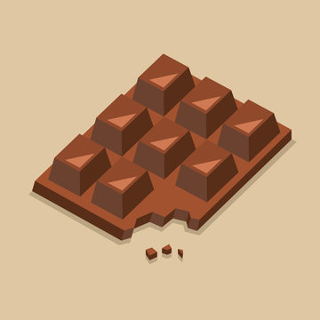 Chocolate Bar Bitten with Pieces. Vector