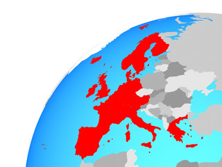 Western Europe on globe