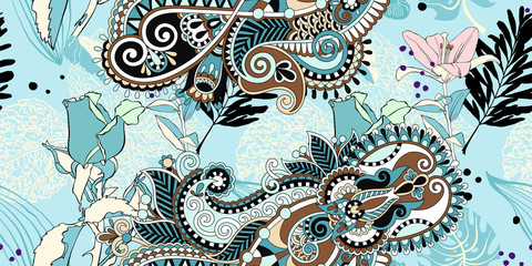 original trendy seamless artistic flower pattern, beautiful trop