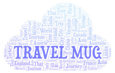 Obraz premium Travel Mug word cloud.