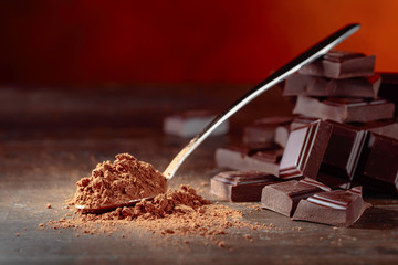Chocolate pieces and cocoa powder.