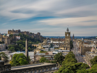 Fototapeta na wymiar View of the Edinburgh downtown from Calton Hill ultra long exposure