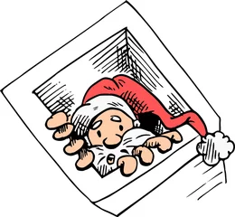 Fotobehang Kerstman zit vast in de schoorsteen © emieldelange