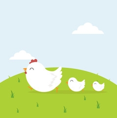 Obraz na płótnie Canvas happy chicken family in field