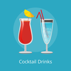 Cocktail Drinks Blue Lagoon and Vodka Juice Straw