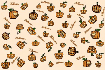 Seamless pumpkin halloween pattern  background.