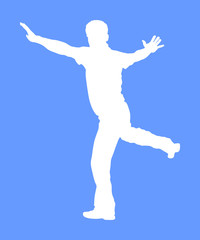 A Greek Evzone dancing vector silhouette isolated on blue background. Traditional wedding dance. Dancing man silhouette vector illustration. Traditional Balkan dance. Sirtaki, Syrtaki, Zorba dance. 