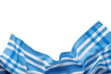 Top view, blue napkin on white background with copy space