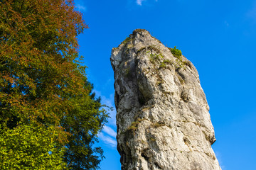 Pieskowa Skala, Poland - Monumental limestone rock Cudgel or Bludgeon of Hercules - Maczuga Herkulesa - in the Ojcowski National Park