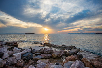 Sunset over the sea in Greece