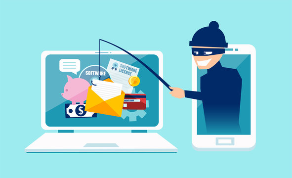 Vector concept of phishing scam, hacker attack and web security