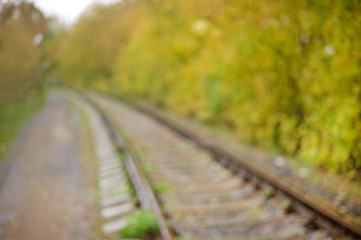 Fototapeta premium railway in the forest, blurred bokeh