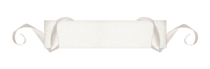 Curled gray silk ribbon and a paper card for text for Christmas