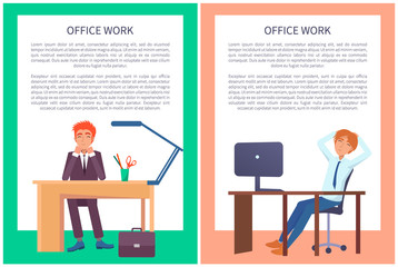 Office Work Posters Dreaming Males Sitting at Work