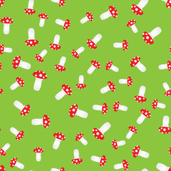 Seamless pattern. Mushroom flat style. Green background