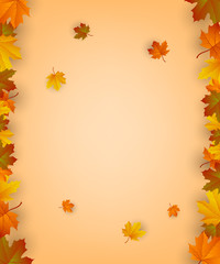 Naklejka na ściany i meble Autumn background with falling leaves. Red, yellow and orange autumn leaves. Vector