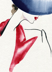 beautiful woman. fashion illustration. watercolor painting
