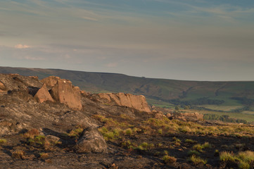 Obraz premium The scorched landscape of The Roaches, Staffordshire after a wildfire in the Peak District National Park