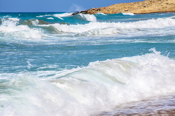 Sea wave. The churning of the ocean. Storm waves on the beach.