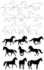  black silhouette horse, set