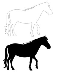 Obraz premium vector, on white background, black silhouette horse