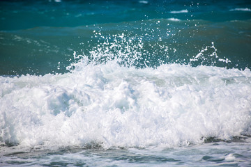 Sea wave. The churning of the ocean. Storm waves on the beach.