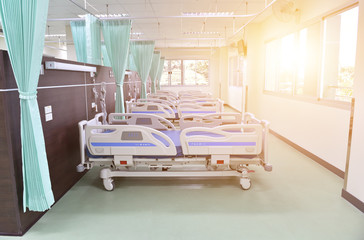 An ambulatory bed with comfortable medical equipment in a modern hospital in Asia, Thailand.