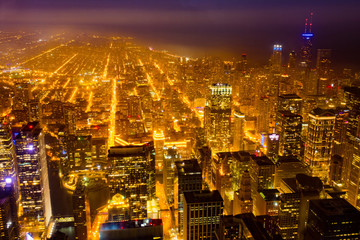 Chicago cityscape, City of Chicago downtown skyline  atnight