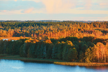 .Beautiful view of the lake in the evening light. Autumn. Braslav. Belarus.