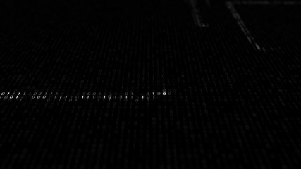 3d render abstract background with binary digits. Zero and one digits. Random change of digit value. Technology programming concept.

