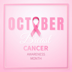October breast cancer awareness month in. Realistic pink ribbon symbol. Medical Design. Vector illustration