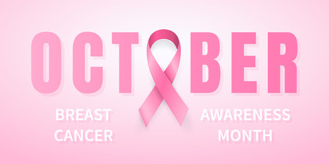 October breast cancer awareness month in. Realistic pink ribbon symbol. Medical Design. Vector illustration