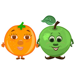 cool friends, orange and apple, funny fruits