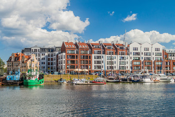 GDANSK, POLAND -  SEPTEMBER 2, 2016: Yachts at a port on Motlawa river in Gdansk, Poland.