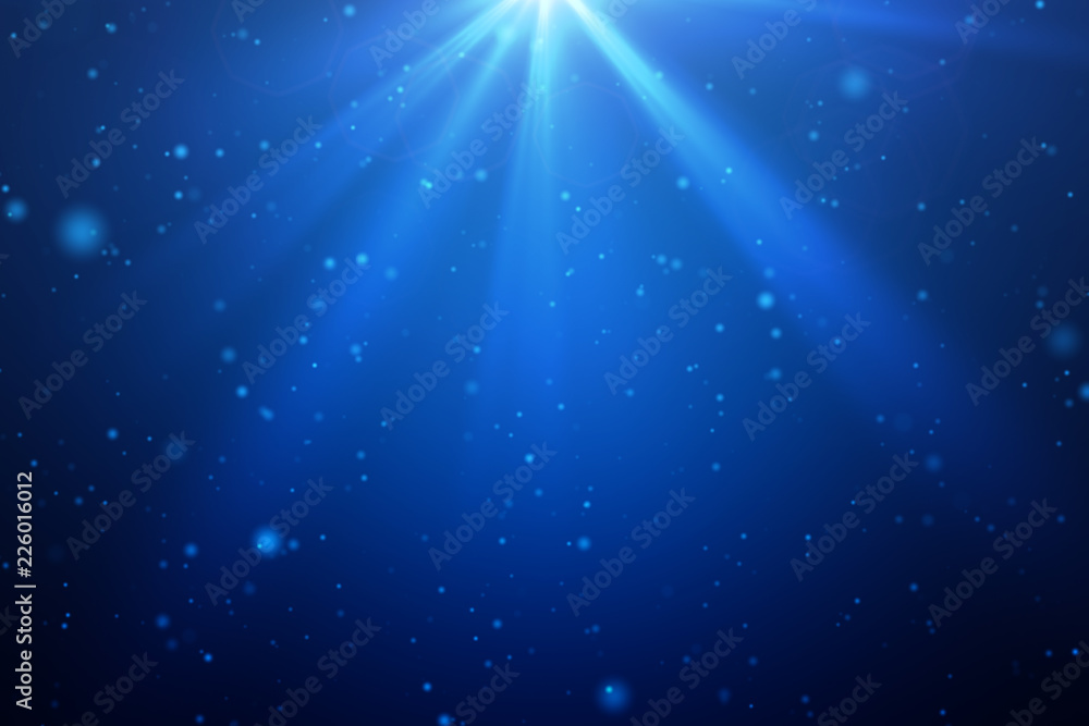Poster light flare with dots on blue background in digital computer technology concept. sun ray. abstract i
