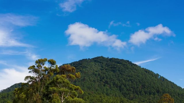 A time lapse of a mountain with clear skies.