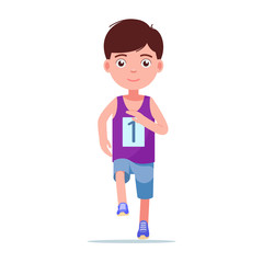 Vector illustration cartoon boy running a marathon