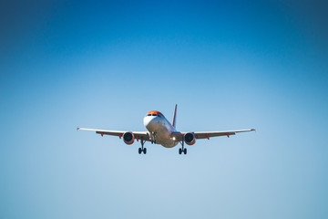 VALENCIA, SPAIN - OCTOBER 2018: Easyjet plane flying.