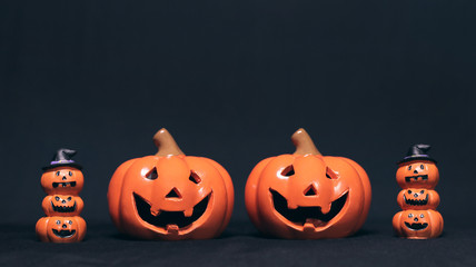 Decorate Pumpkins Red and Green Light Inside and Model Overlap of Pumpkins for Halloween Night 