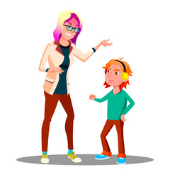 Angry Mother Scolding Her Son Vector. Isolated Illustration