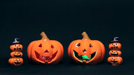 Decorate Pumpkins Red and Green Light Inside and Model Overlap of Pumpkins for Halloween Night 