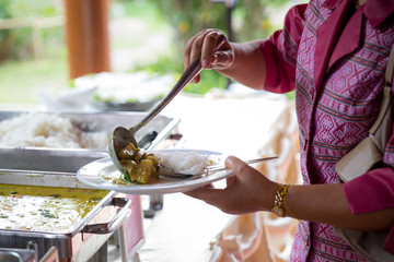 Food Buffet Catering Dining Eating Party Sharing Concept.people group catering buffet food indoor in luxury restaurant with meat colorful fruits and vegetables