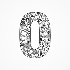 A set technology icons shaped as zero number. Vector illustration